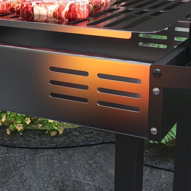 Double Charcoal BBQ Grill Trolley with Wheels, Side Table & Storage Rack