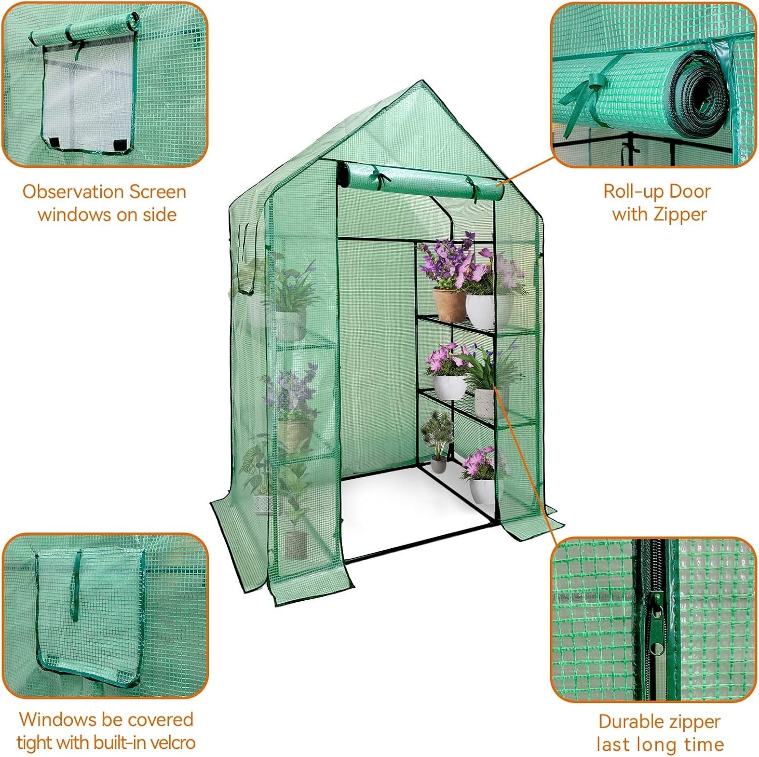 Walk-In Greenhouse 6 Shelves | Heavy-Duty Steel Frame | Reinforced PE Cover