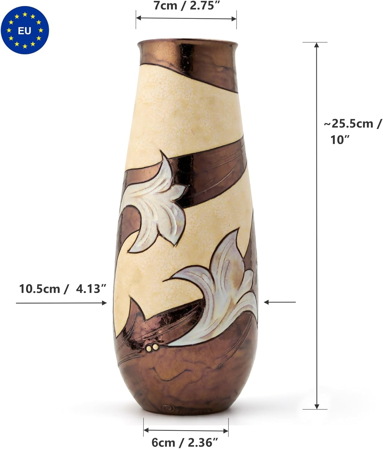 Handmade Ceramic Flower Vase 25.5cm Artisan Cylinder Home Table Decor