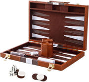 Backgammon Set 11 Inch Leather Case Portable Travel Board Game Dice Cups