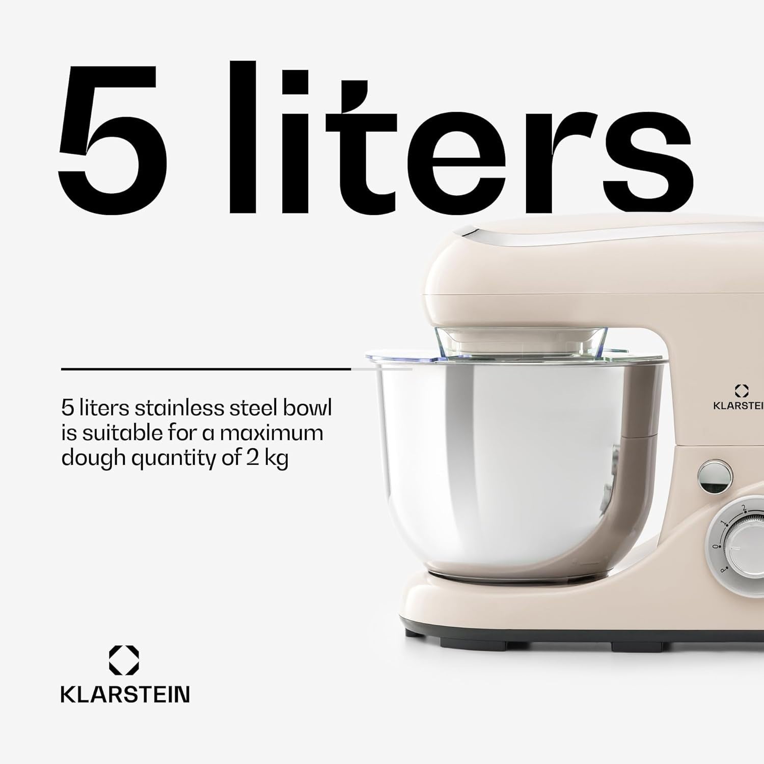 5L Stand Mixer 1300W Planetary Mixer 6 Speeds w/ Pulse Function Creme