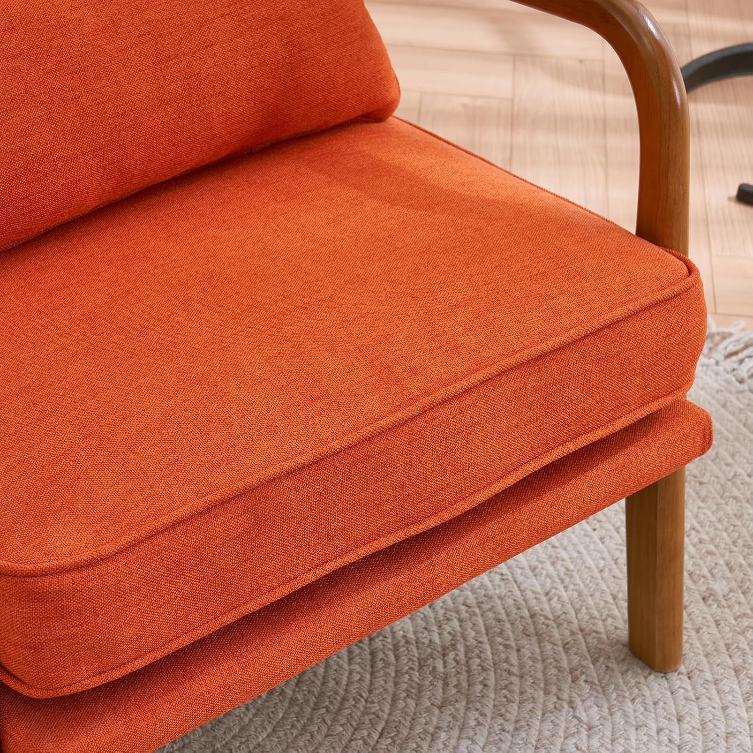 Orange Fabric Accent Armchair Solid Wood Lounge Chair w Cushion