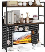 94cm Industrial Desk Hutch – 2-Tier Desktop Bookshelf w/ Pegboard & Metal Frame