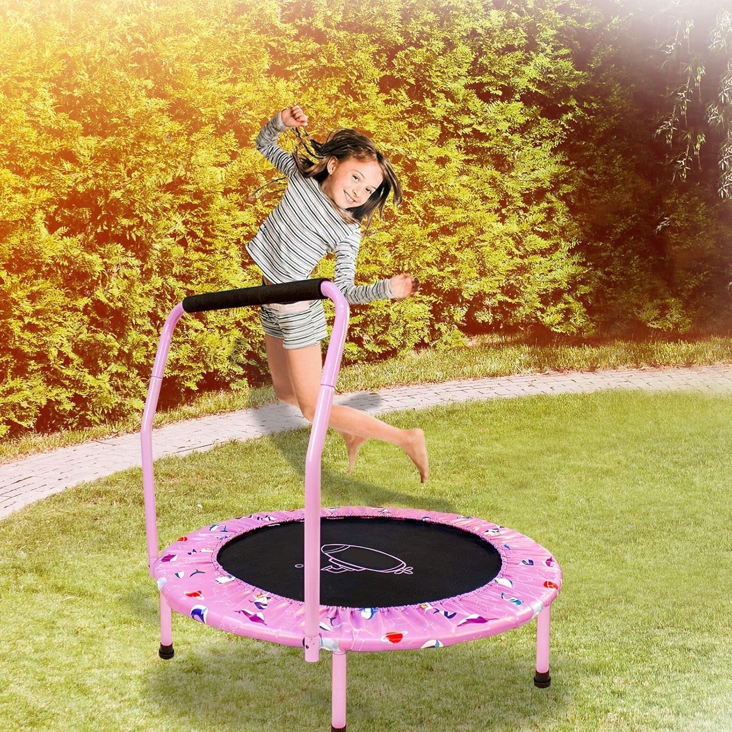 38in Kids Quiet Foldable Rebounder Trampoline Adjustable Handle