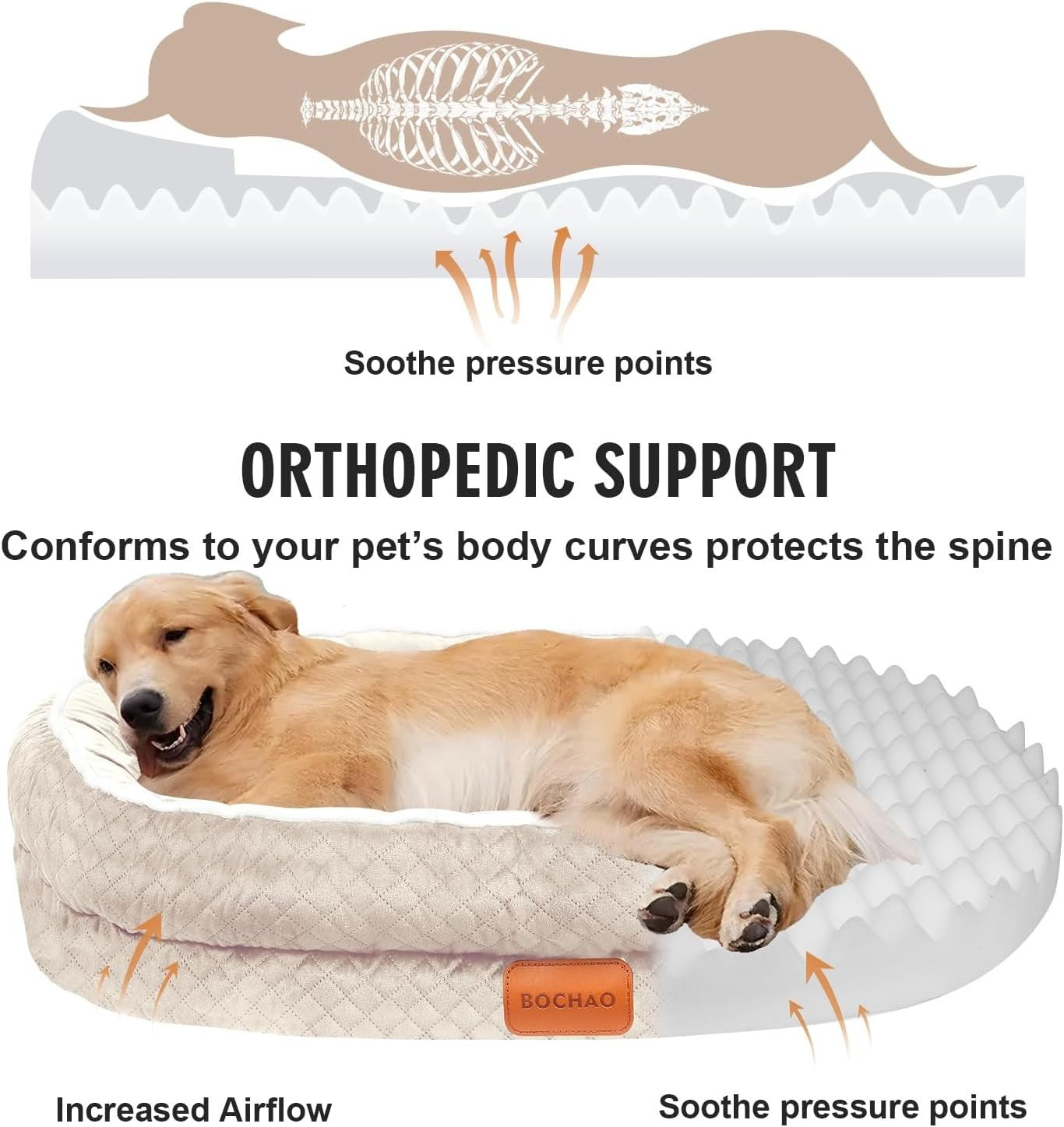 Orthopedic Memory Foam Dog Bed 90x70cm Washable Beige
