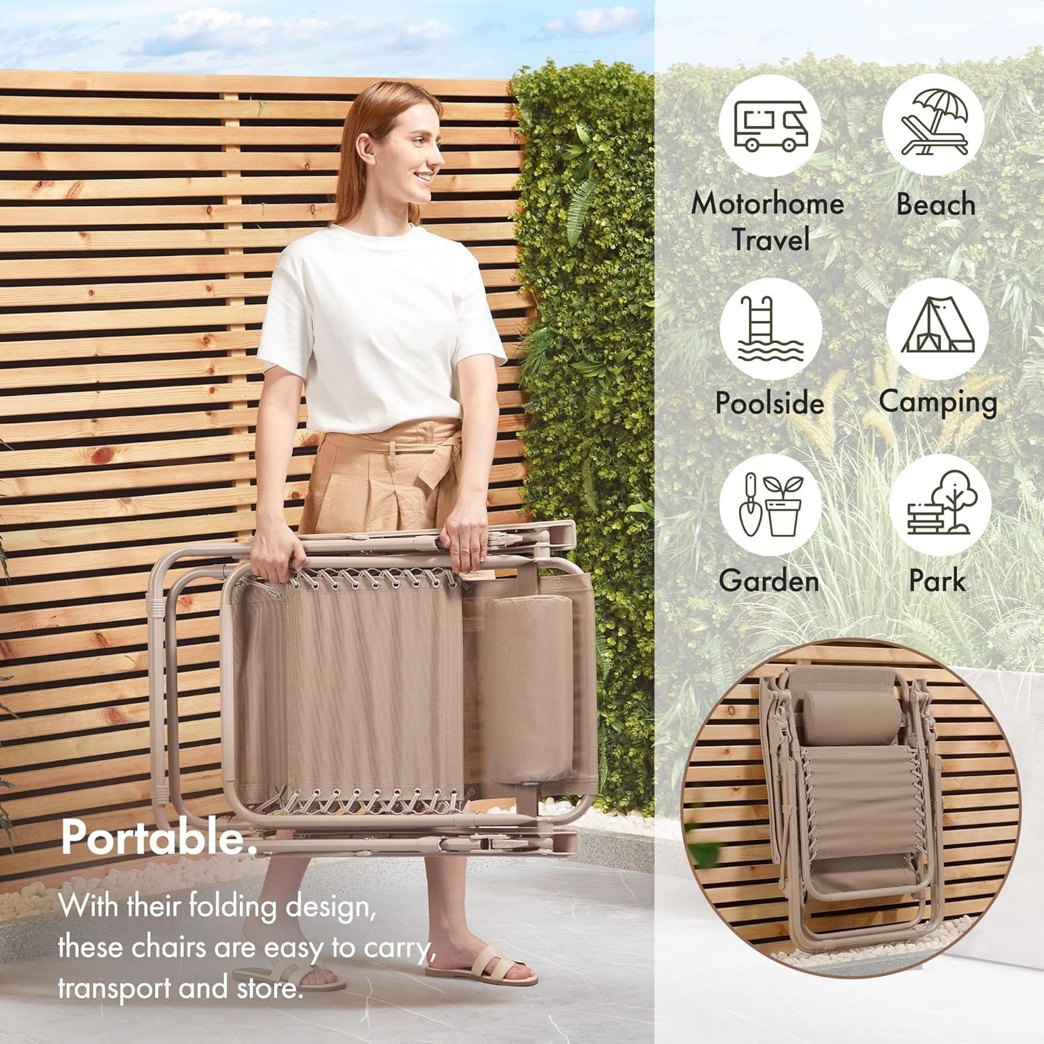 Reclining Zero Gravity Outdoor Sun Loungers 2-Pack Folding Patio Chairs