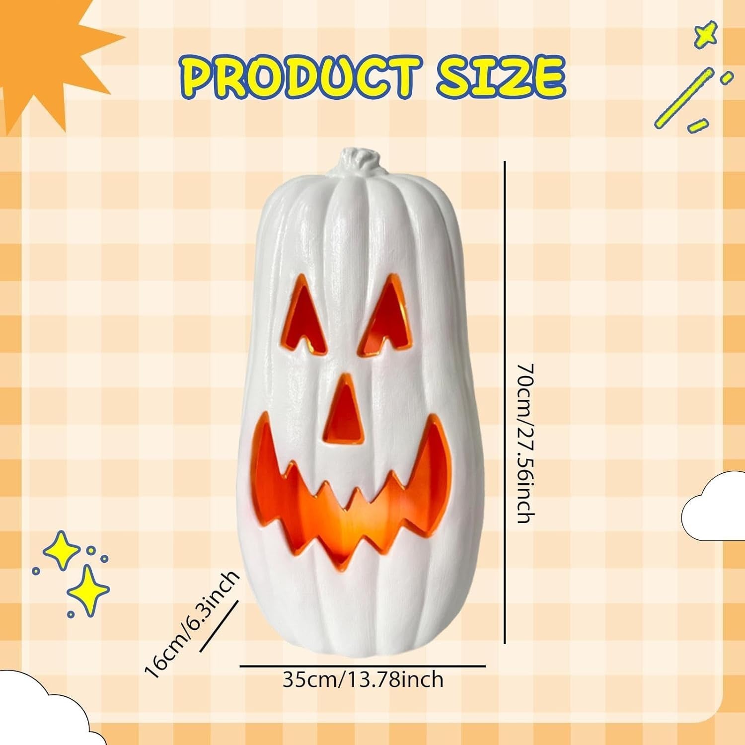 Halloween Pumpkin LED Lantern w/ Timer – White Energy-Saving Decor