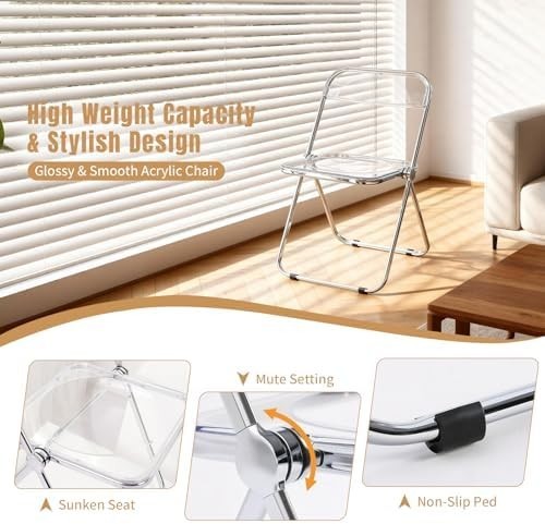 Clear Acrylic Folding Chair Chrome Frame Stackable Modern Dining Vanity
