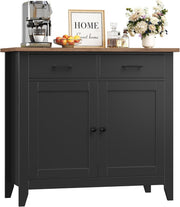 Black Sideboard Cabinet 2 Door 2 Drawer Freestanding Storage 91cm