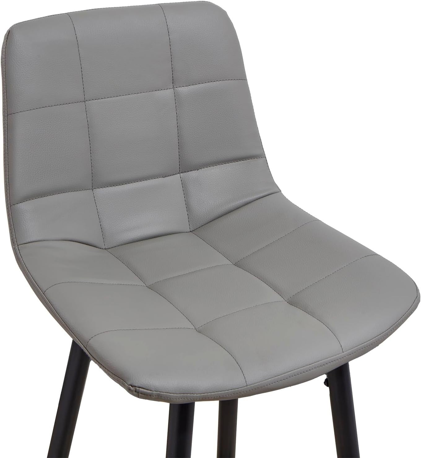 Grey Faux Leather Bar Stools Set of 2 – Fixed Height Kitchen Chairs
