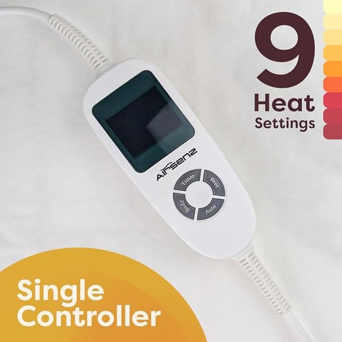Electric Fitted Heated Blanket Single Fleece 9 Heat Body & Feet Timer