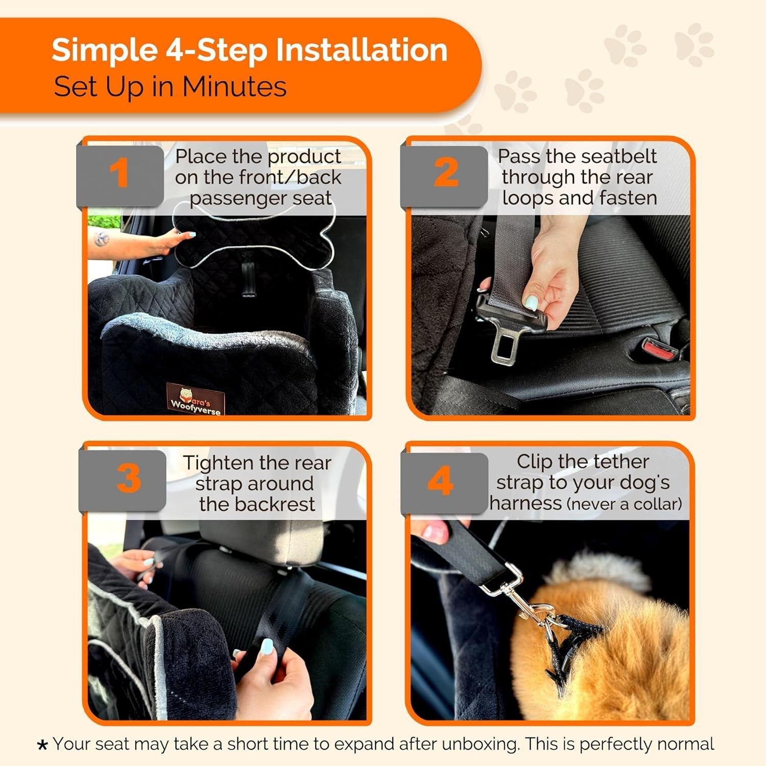 Luxury Dog Car Booster Seat Elevated Travel Bed Safety Tether Storage