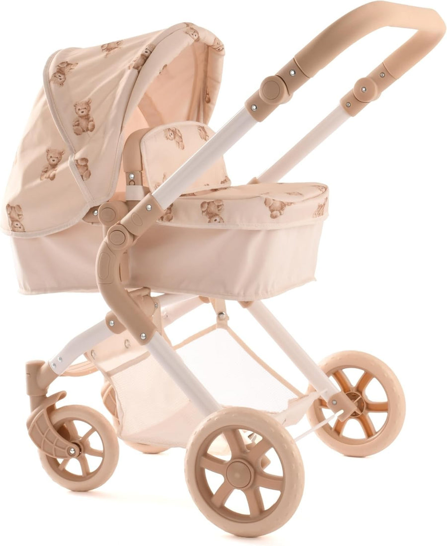 2-in-1 Teddy Print Dolls Pram Baby Stroller Foldable Adjustable Handle