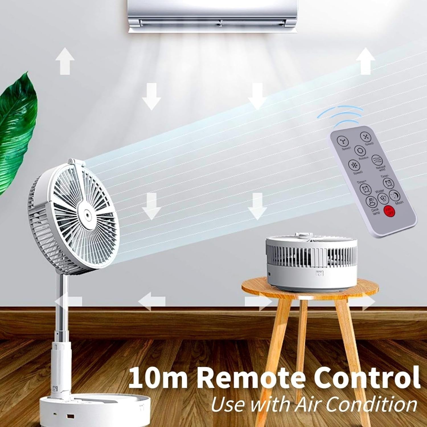 Collapsible Rechargeable Fan – 4-Speed Folding Desk Fan w/ Remote & Night Light