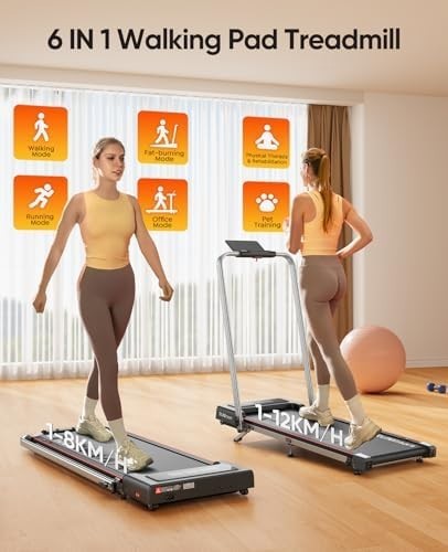 Foldable 6-in-1 Treadmill 2.5HP Incline 1-12KM/H Home Office Walking Pad