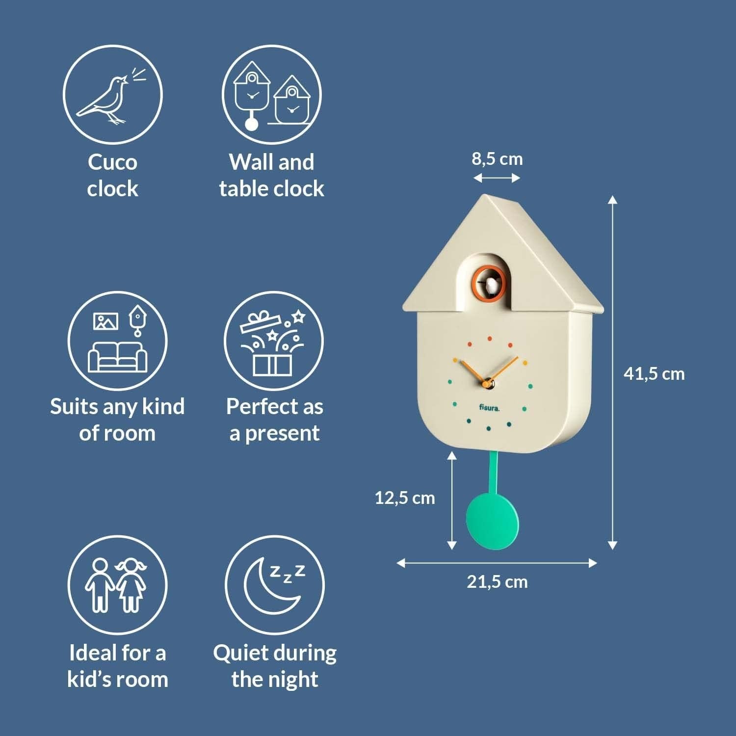 Modern Grey Cuckoo Wall Clock Silent Chime Minimalist Bird Sound Decor
