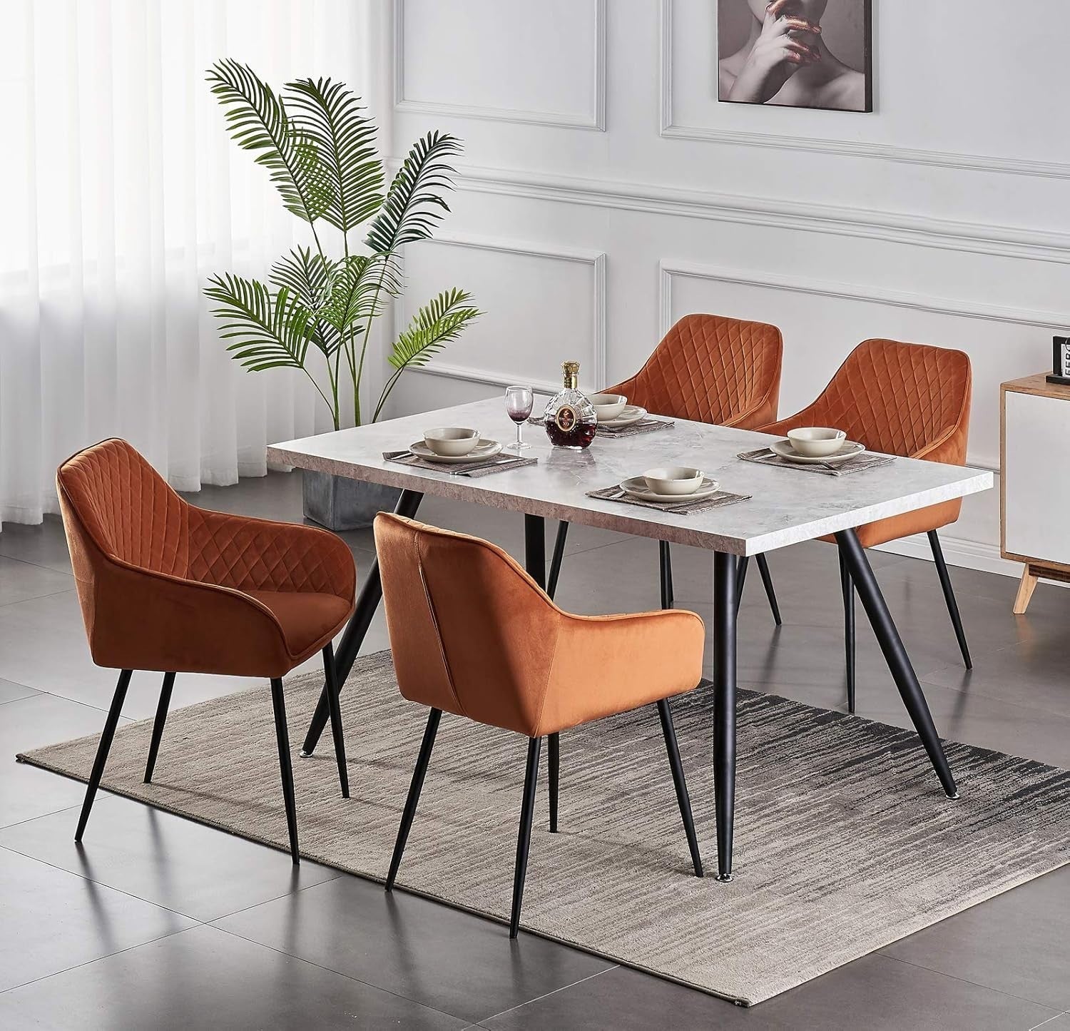 Modern Grey Dining Table 150cm Black Metal Legs – Kitchen & Home Use