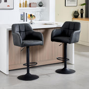 Set of 2 Dark Grey PU Leather Swivel Bar Stools Adjustable Height Modern
