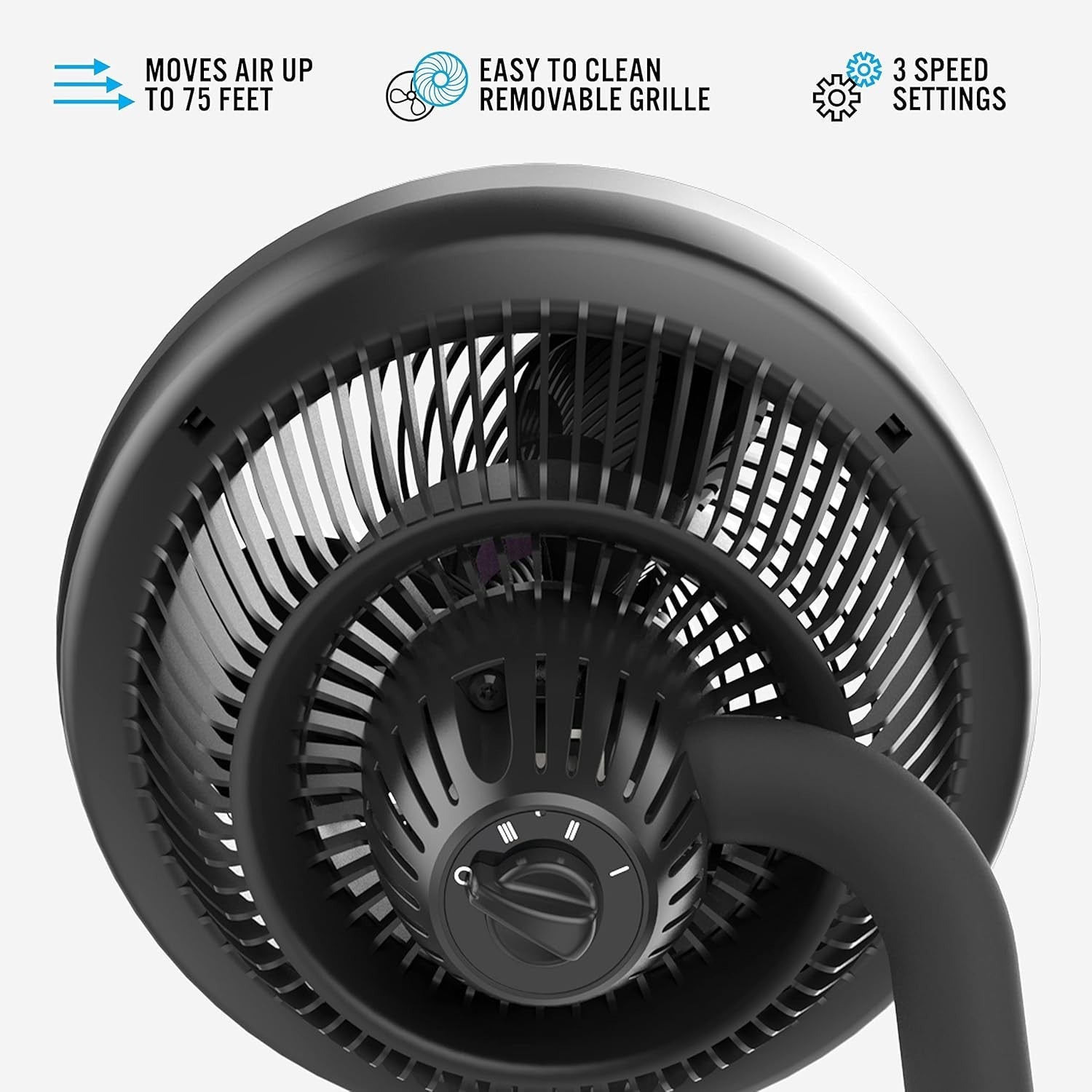 Full Size Floor Fan – Adjustable Height Tilt Air Circulator Quiet 3-Speed Black