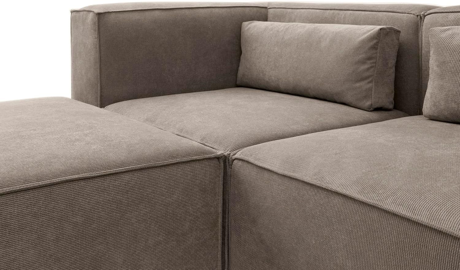 Brown Corner Sofa 4 Seater | L Shaped Chenille Couch | Reversible Modular