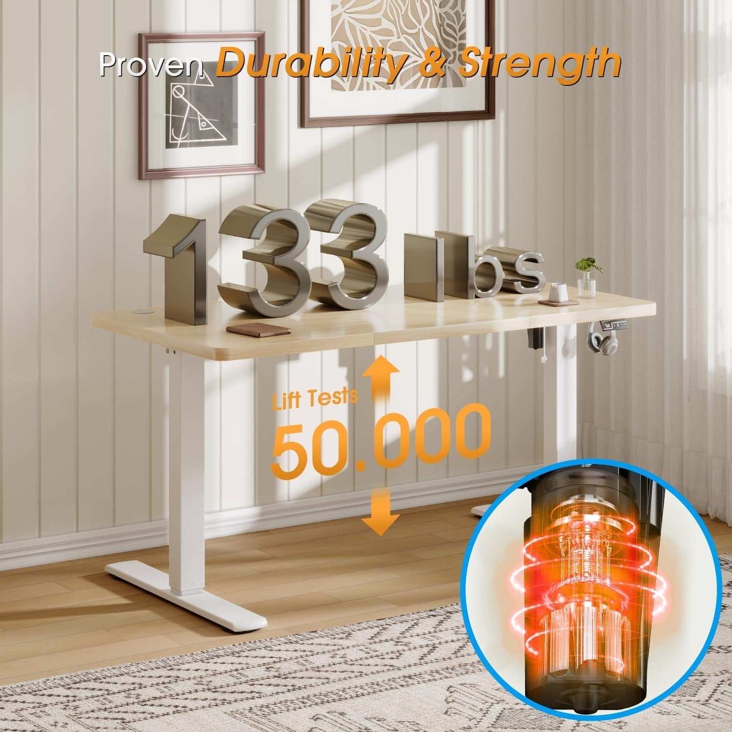 Electric Height Adjustable Desk 180x80cm | Sit Stand Office Table Beige