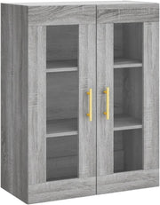 Wall Mounted Grey Sonoma Storage Cabinet with Glass Doors & Gold Handles