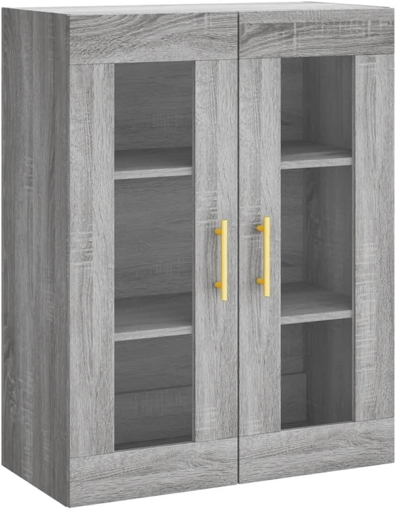 Wall Mounted Grey Sonoma Storage Cabinet with Glass Doors & Gold Handles