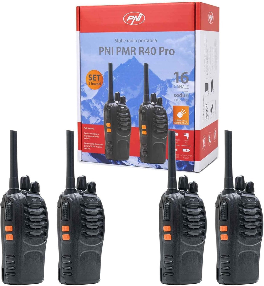 PMR446 Walkie Talkies 4 Pack Long Range 2 Way Radio w Headsets Charger
