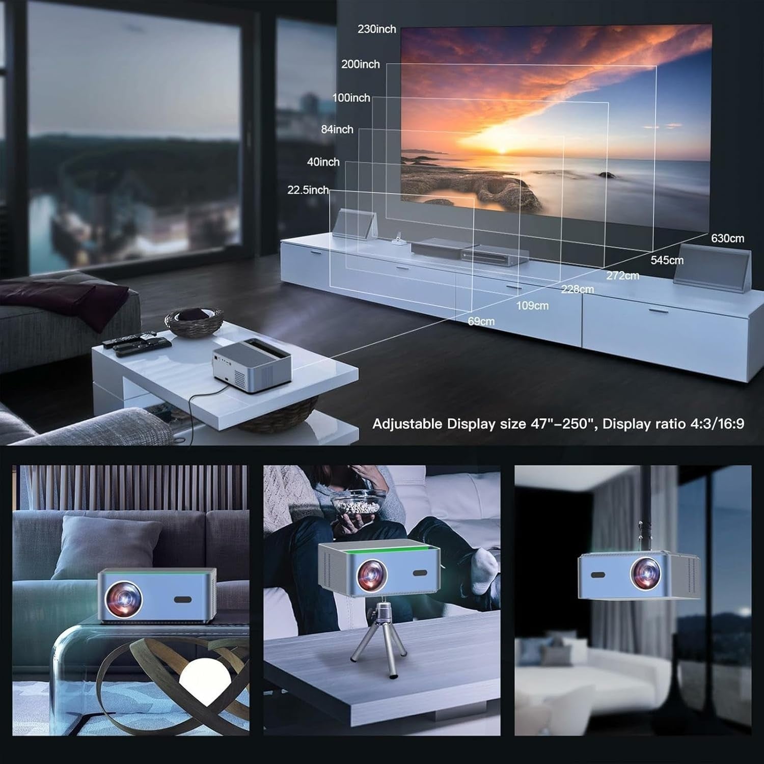 4K Smart Mini Projector 1080P 26000 Lumen WiFi 6 Bluetooth Auto Keystone