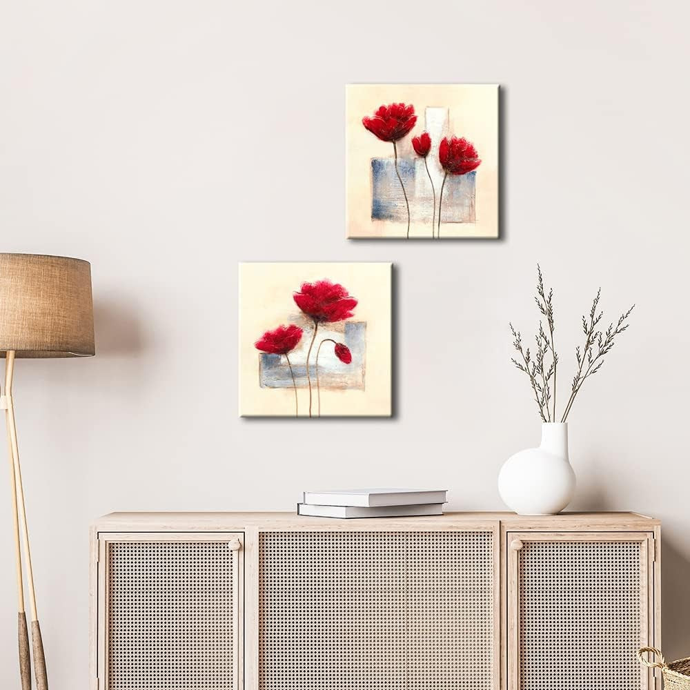 Abstract Floral 2‑Panel Canvas Wall Art 12×12 in Each Ready to Hang