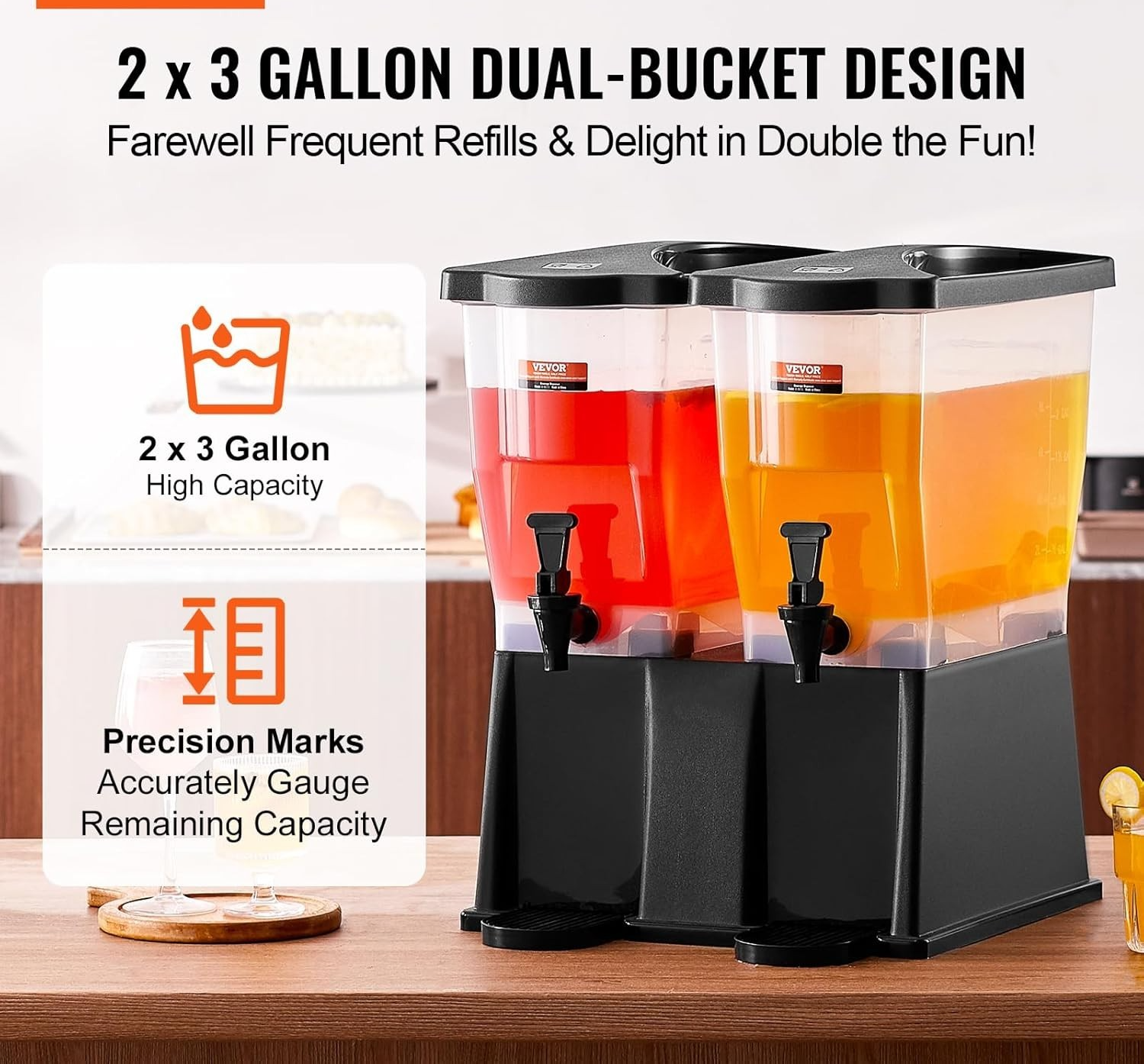 Double Drink Beverage Dispenser 20L | Dual Tank Juice Lemonade Iced Tea Stand