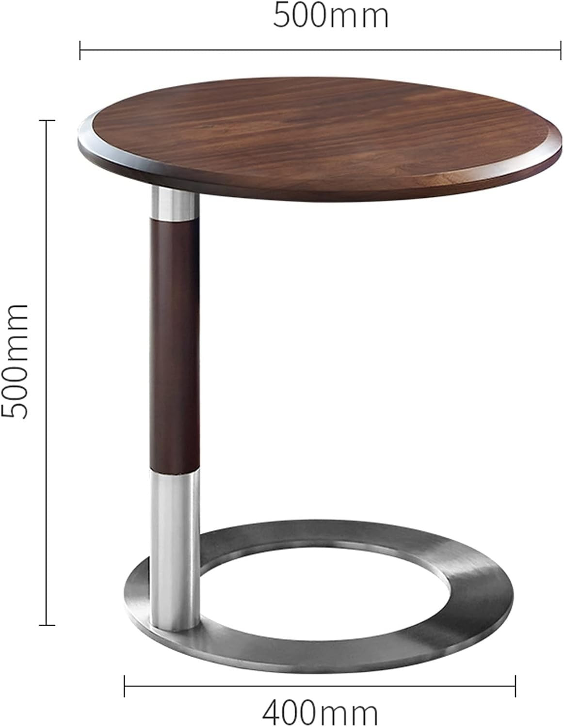 Luxury Walnut Side Table 500x500mm | U-Shape Coffee Sofa Table Silver Base