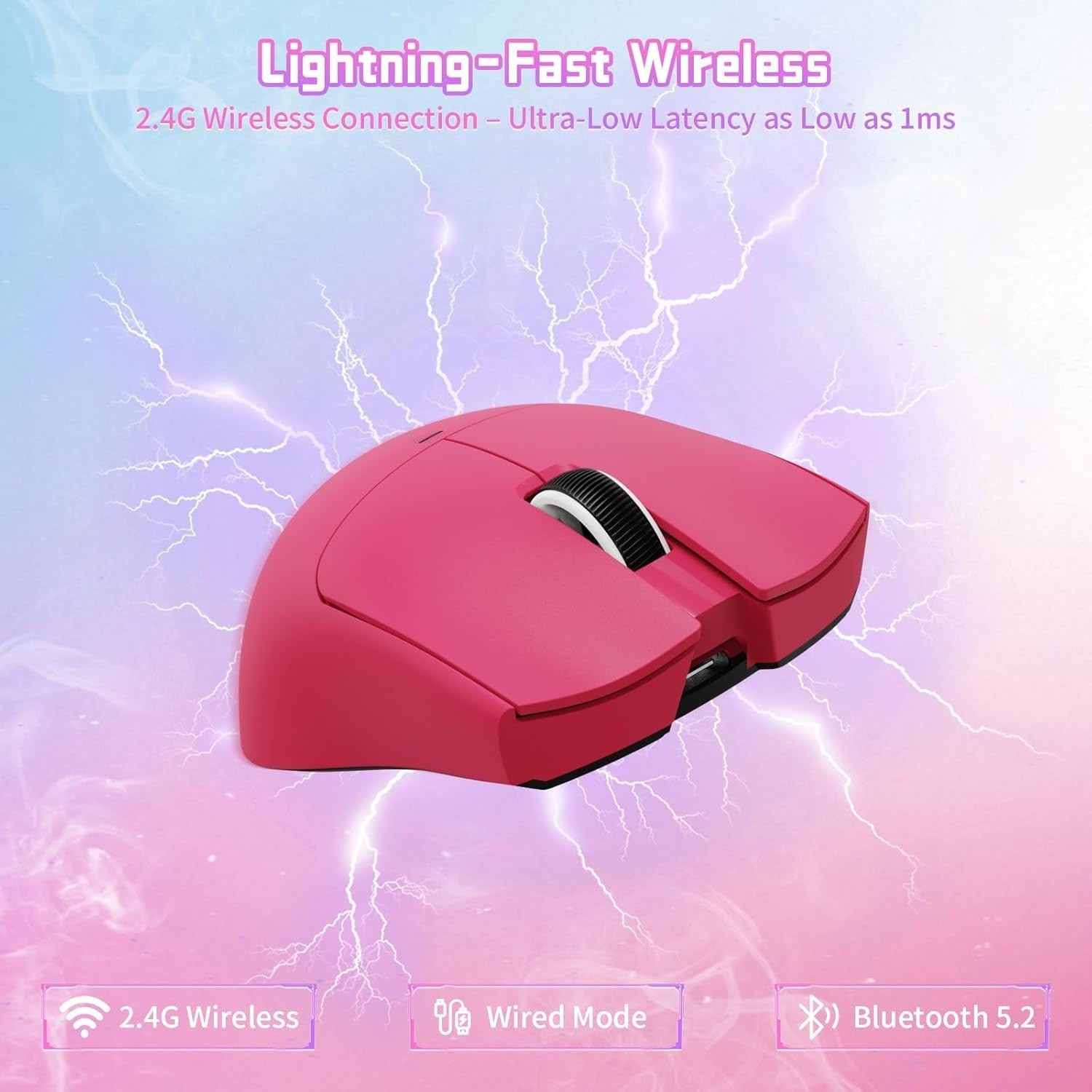 Wireless Gaming Mouse 22000 DPI 65H BT 2.4G USB Berry Red