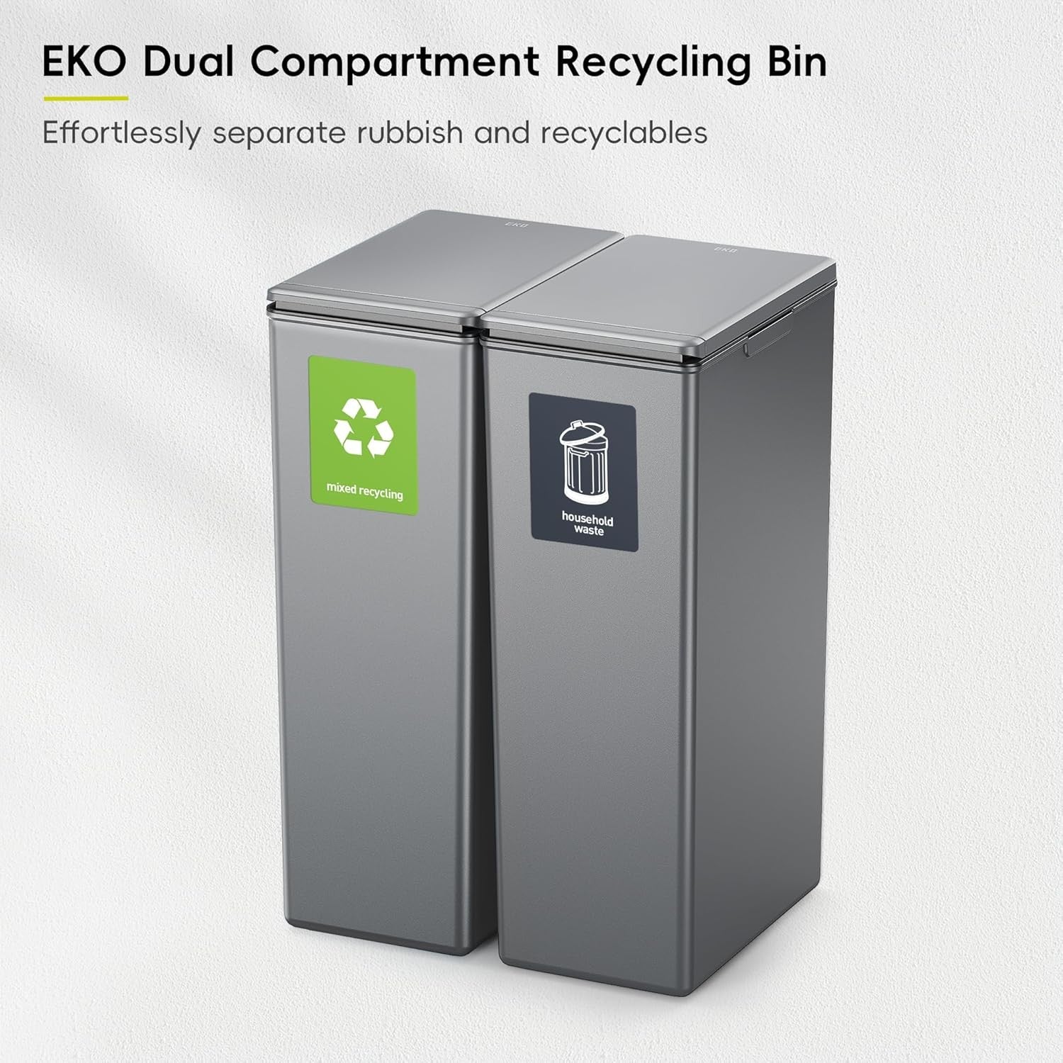80L Double Kitchen Recycling Bin 2x40L Touch Lid Slim Grey Set