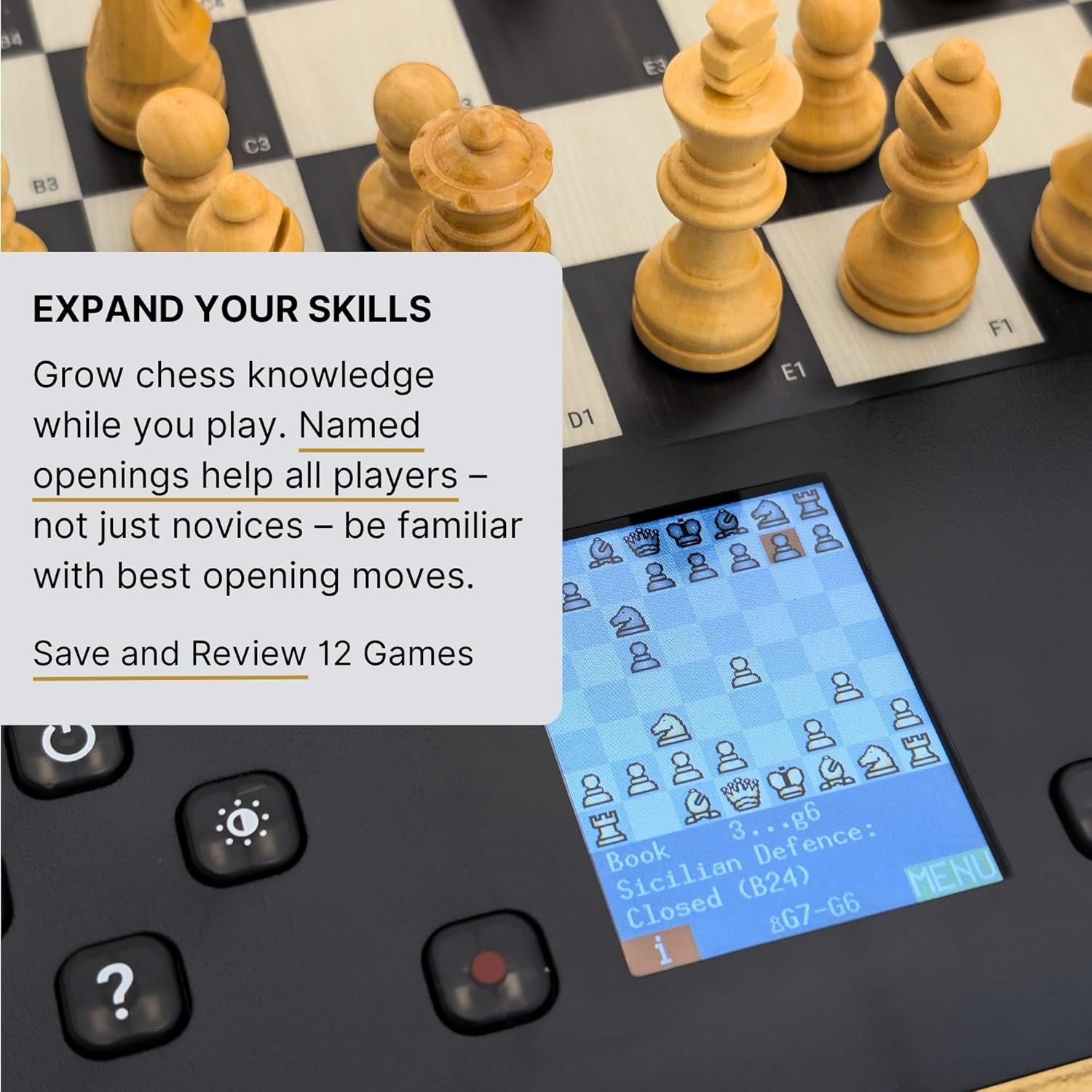 Premium Wooden Electronic Chess Computer – AI Training, LED Display, Portable
