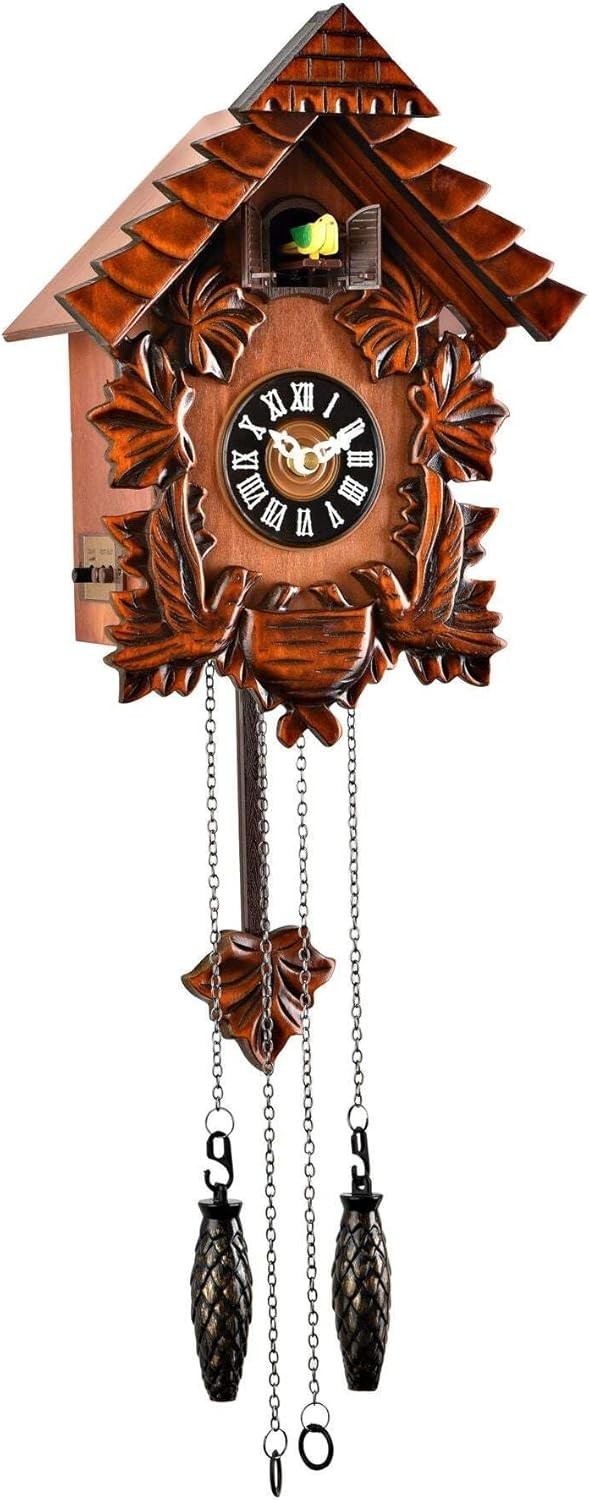 Traditional Cuckoo Wall Clock Rustic Chalet Style Quartz Timepiece 28cm