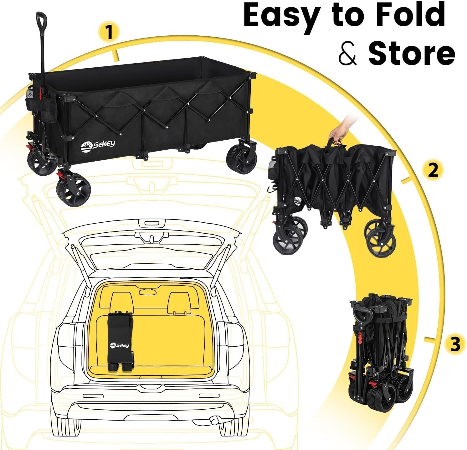 Black Extra Large Folding Wagon 440lbs Heavy Duty All-Terrain Big Wheel Trolley