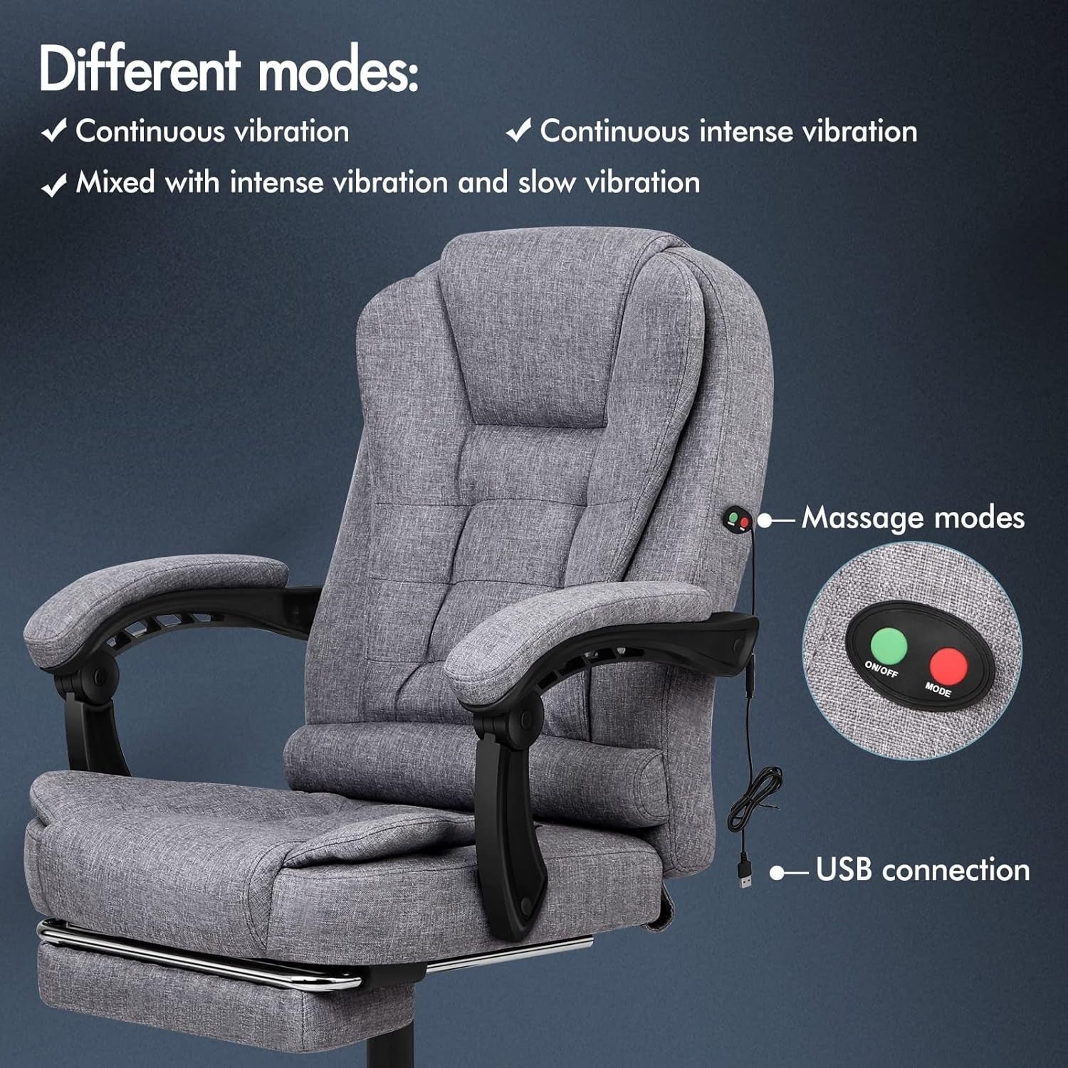 Massage Office Chair Recliner Executive Desk PC Gaming Linen Fabric Swivel Footr