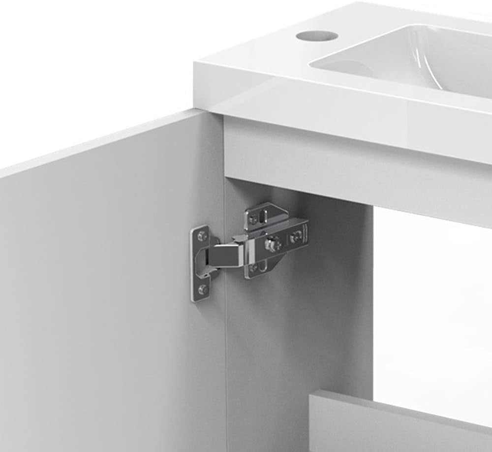 Cloakroom Wall Hung Vanity Unit with Basin White Compact Sink Storage Cabinet