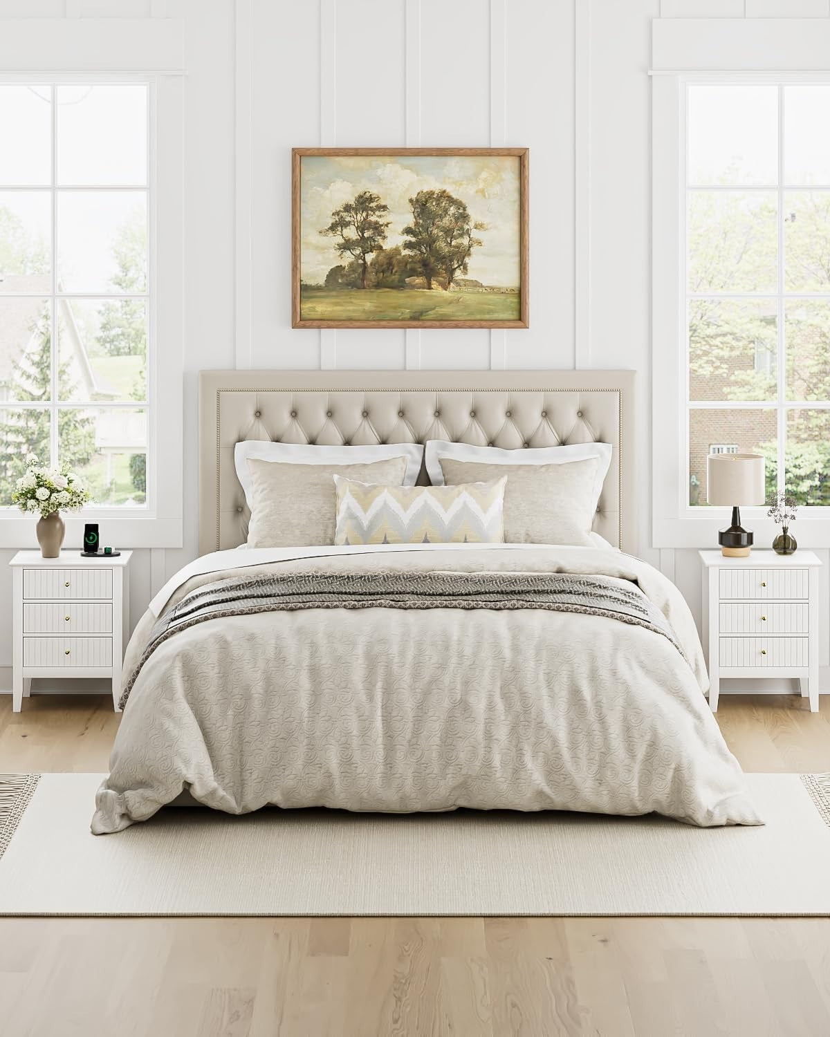 Modern White Bedside Table with 3 Drawers Wooden Nightstand Bedroom Storage