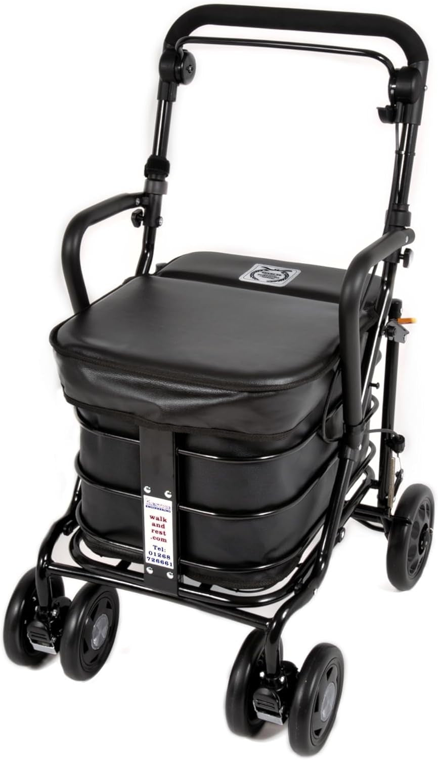 Walking Shopping Trolley with Seat Lightweight Mobility Cart Foldable Wheels