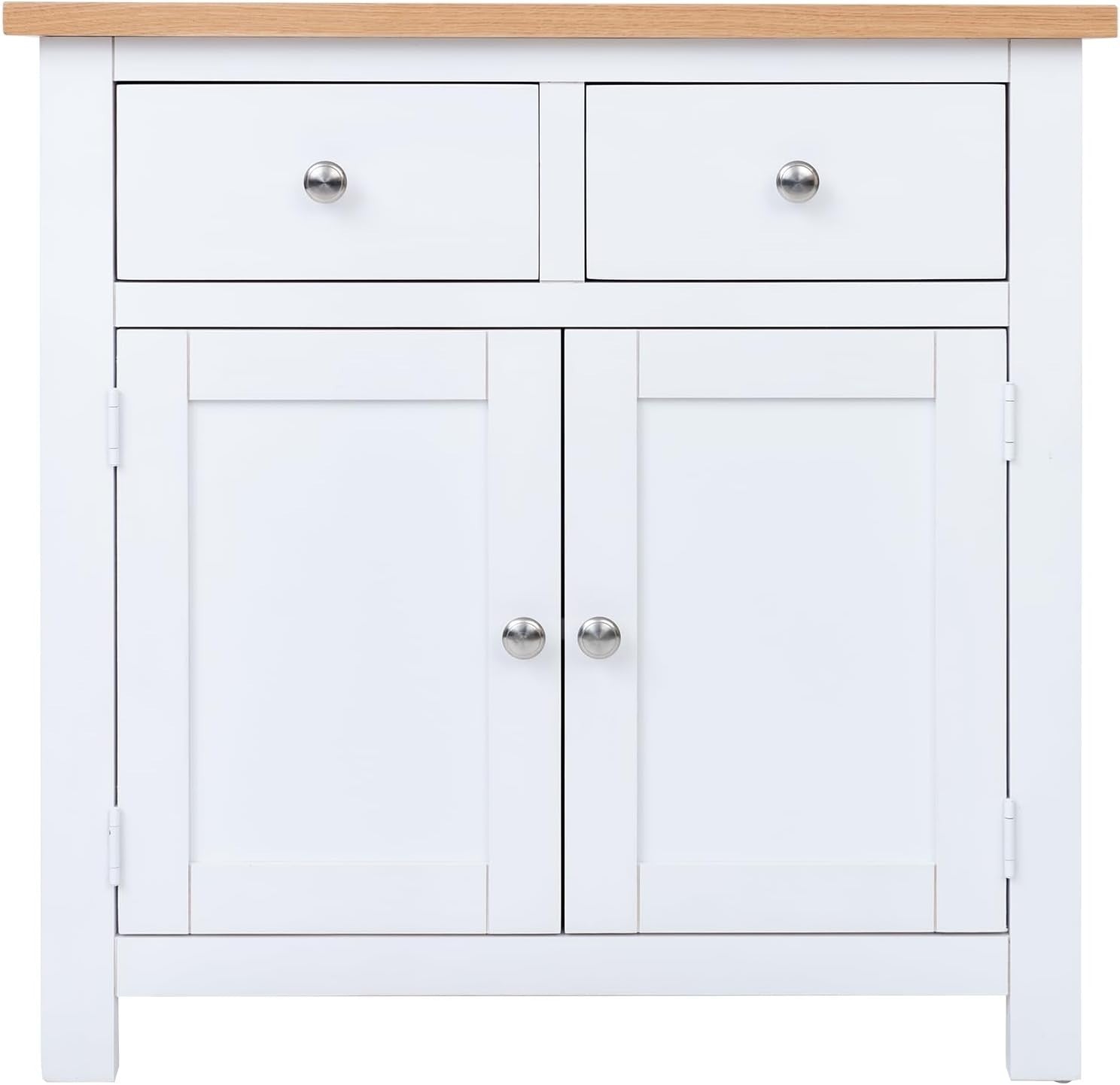 White Sideboard Cabinet Oak Top 2 Drawer 2 Door Storage Unit Hallway