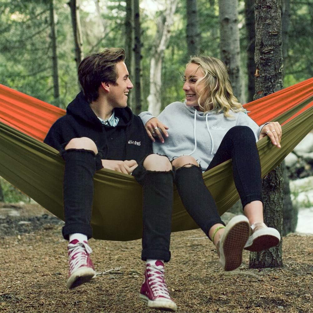 Portable Double Camping Hammock with Heavy-Duty Straps, Lightweight Nylon