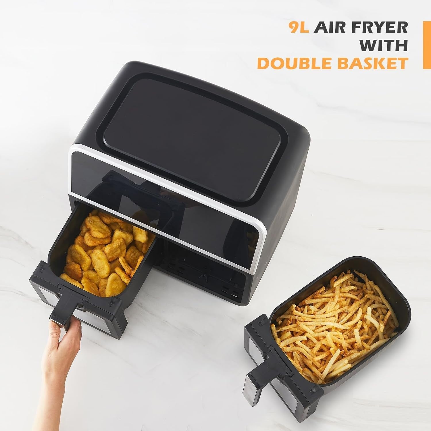 Dual Air Fryer 9L Double Basket 1700W Digital Two Zone Window