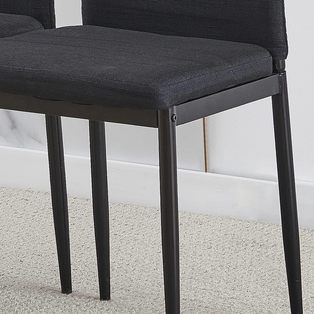 White Dining Table Set + 4 Linen Chairs | Modern 5pc Dining Set Small Space