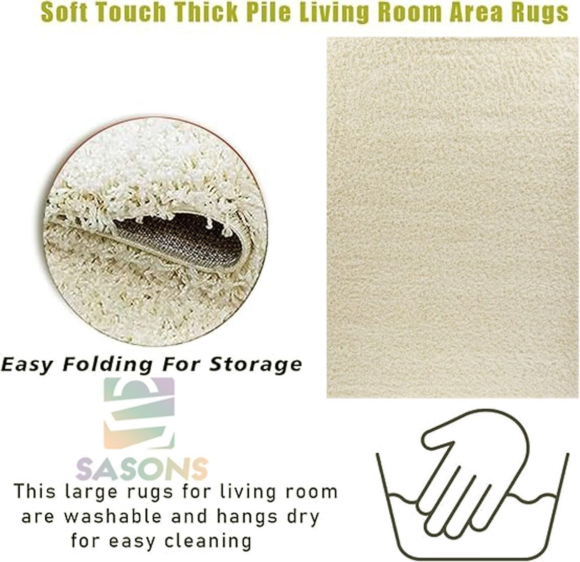 Extra Large Shaggy Rug 160x230cm 5cm Thick Soft High Pile Cream Room Carpet