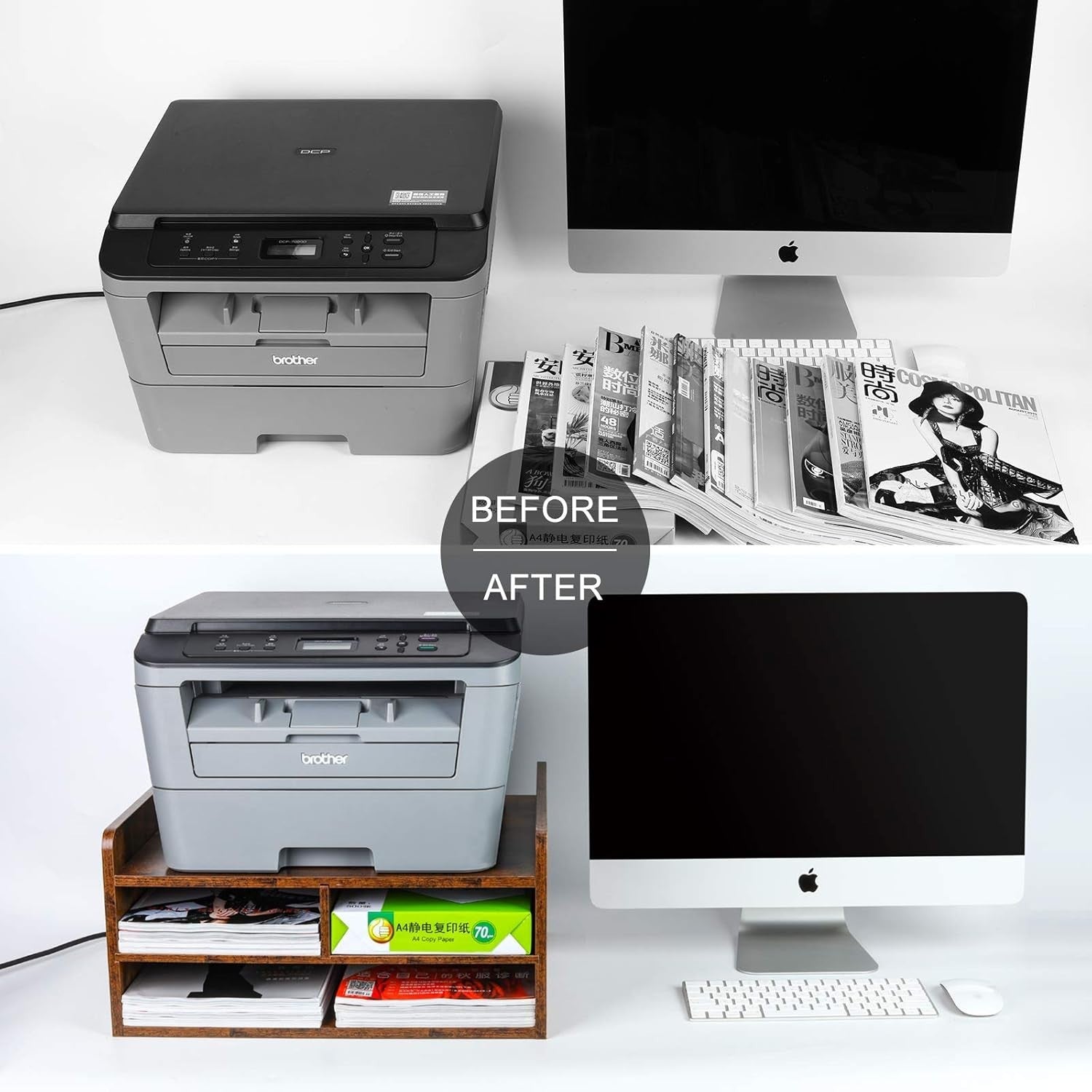 3-Tier Desktop Printer Stand with Storage & 3 Compartments – Desk Organiser
