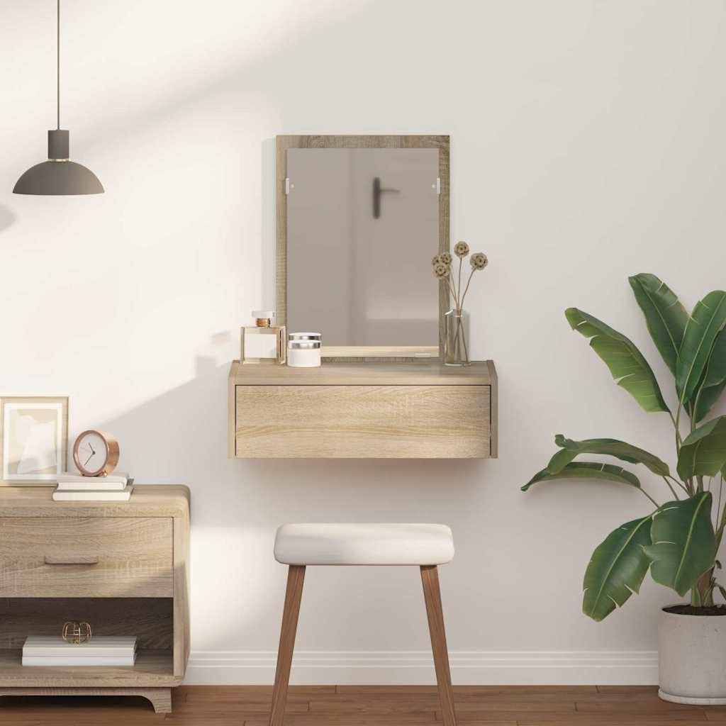 Modern Floating Vanity Makeup Desk Drawer Storage Wall Mounted Sonoma Oak