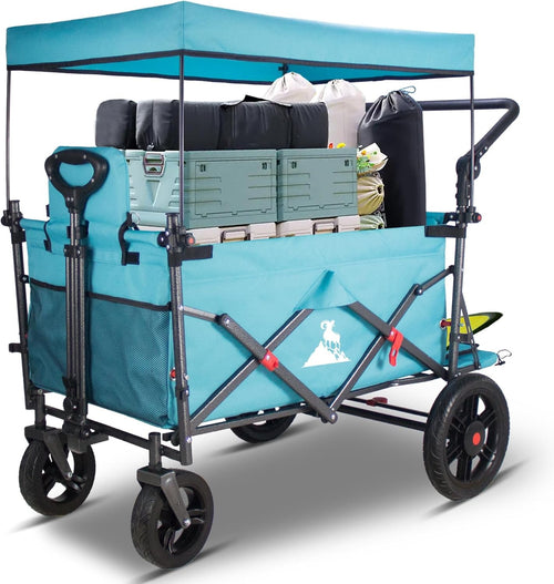 Folding Garden Wagon Cart Heavy Duty Pull Along Trolley Canopy