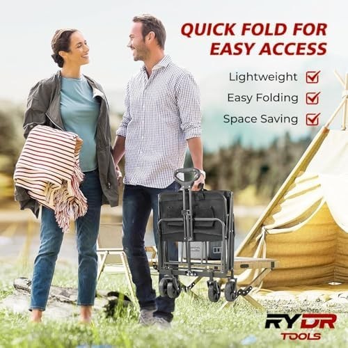 70L Folding Trolley Cart – Portable Camping, Beach, Garden Wagon